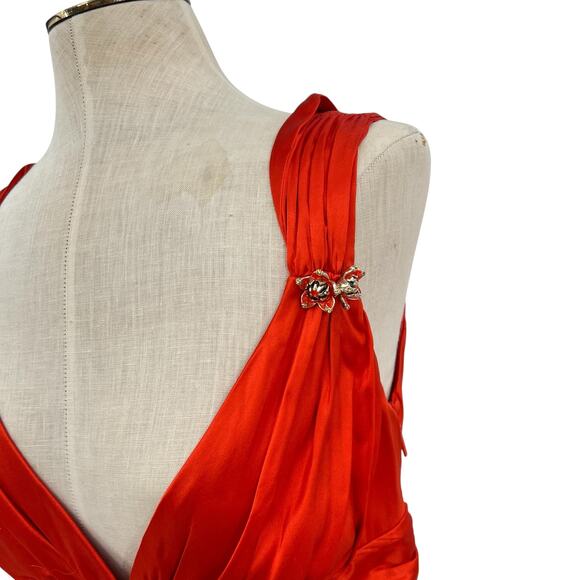 Roberto Cavalli Dress Slip Silk Empire Sleeveless Orange Size 44 US 8 - Picture 4 of 14